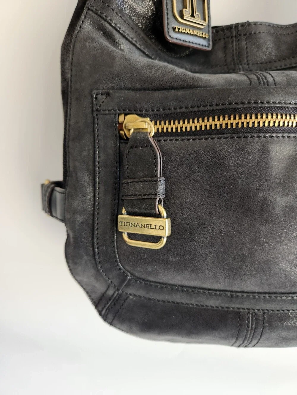 Tignanello Mixed Leather Hobo Bag Gold Hardware